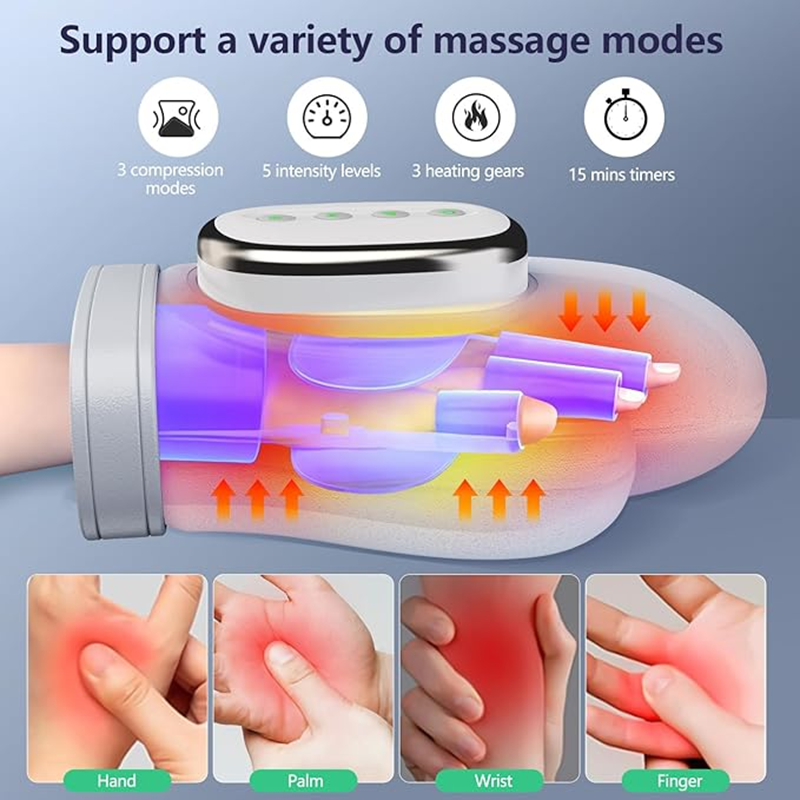 Electric Hand Massager With Heat And Airbag Compression Cordless Portable Glove Massager Unique Fingers Full Wrapped ... - Image 4