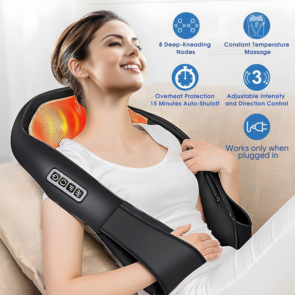 Back and Neck Massager with Heat, Electric Deep Tissue Kneading Massage Pillow, Black - Image 4