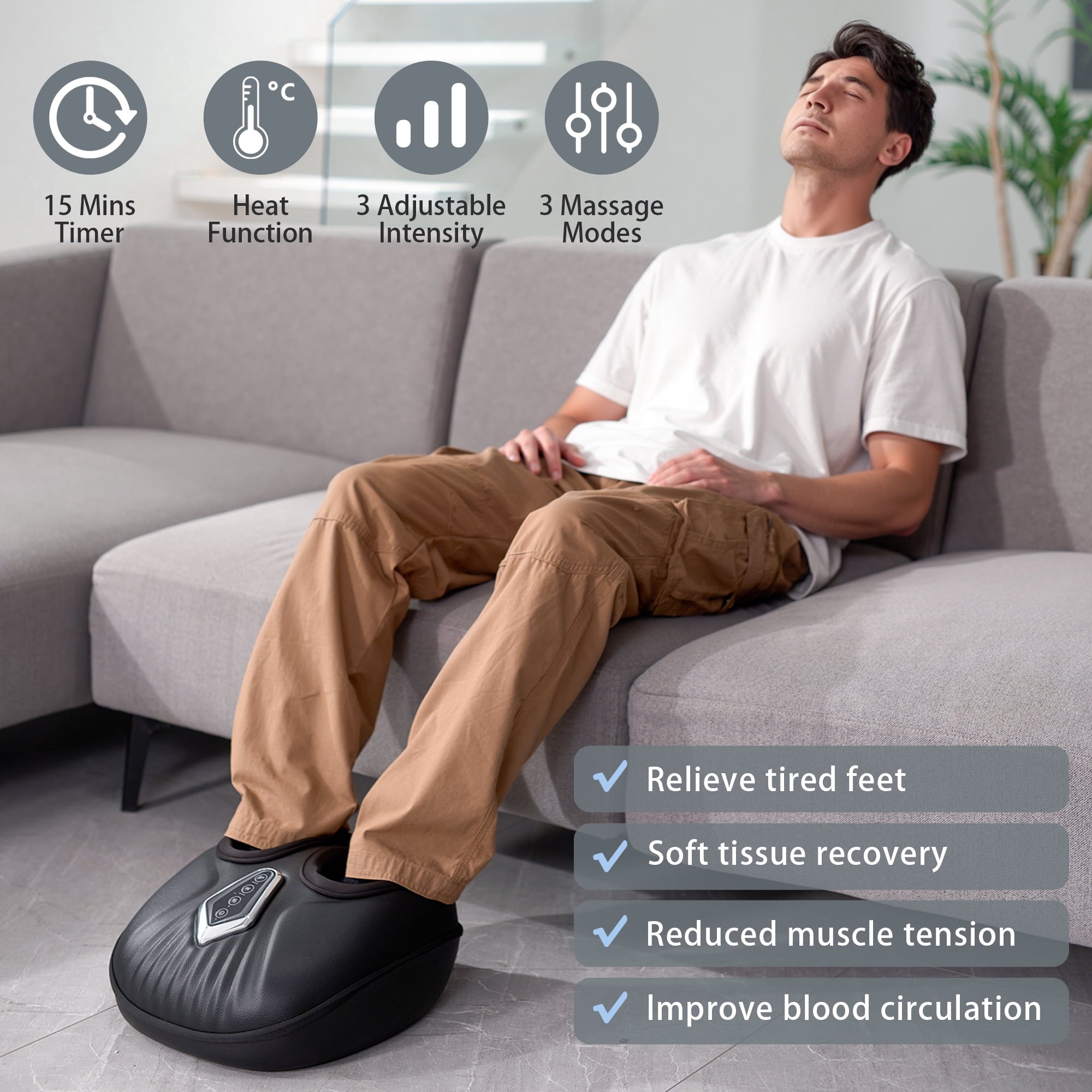 for Mother's Day with Heat and Compression, Shiatsu Feet , Fits Up to Men Size 13.5, Black - Image 4
