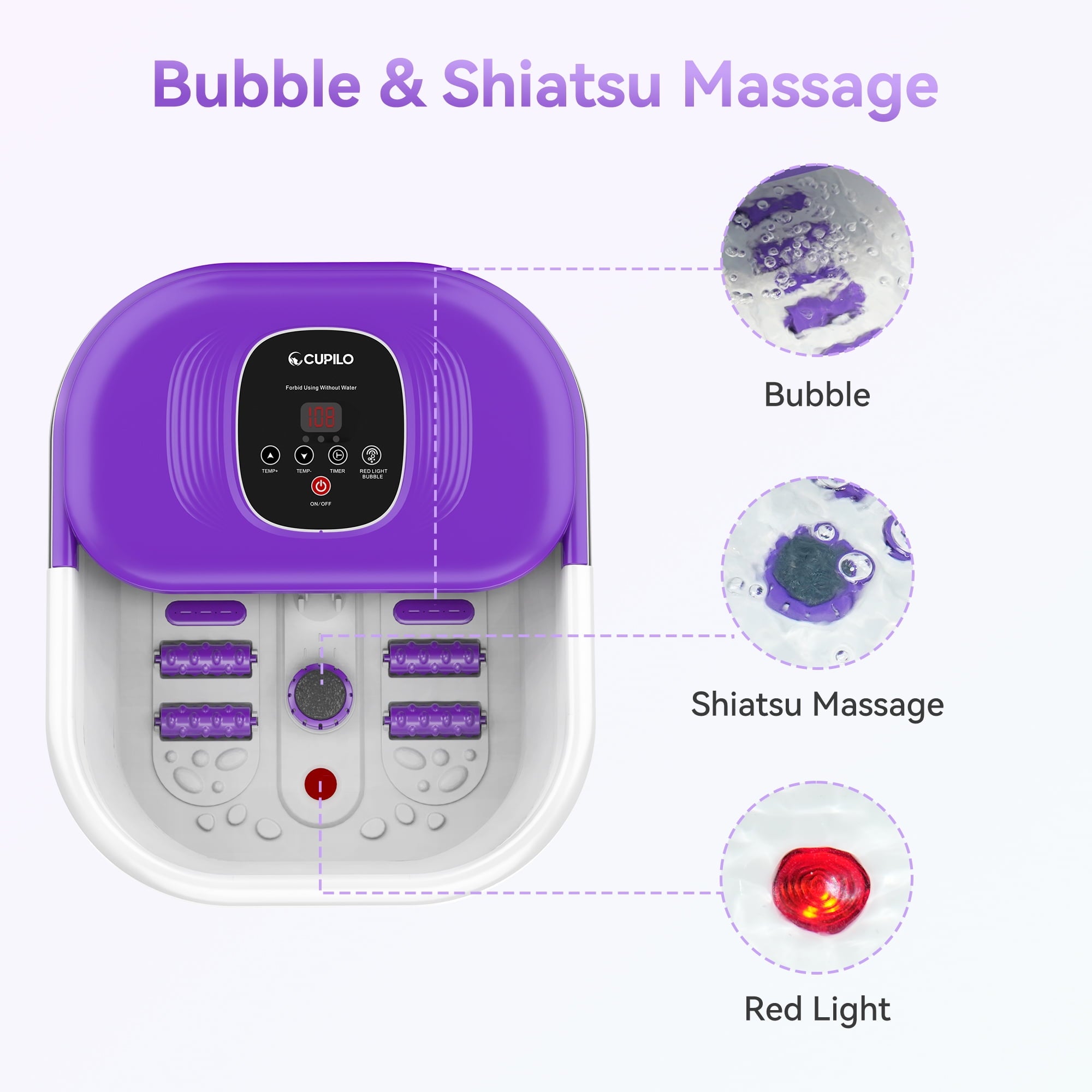 Bath Massager with Heat, Collapsible Soaking Tub for Soothe & Relax feet with Bubbles, Red Light and Rollers, Gifts - Image 4