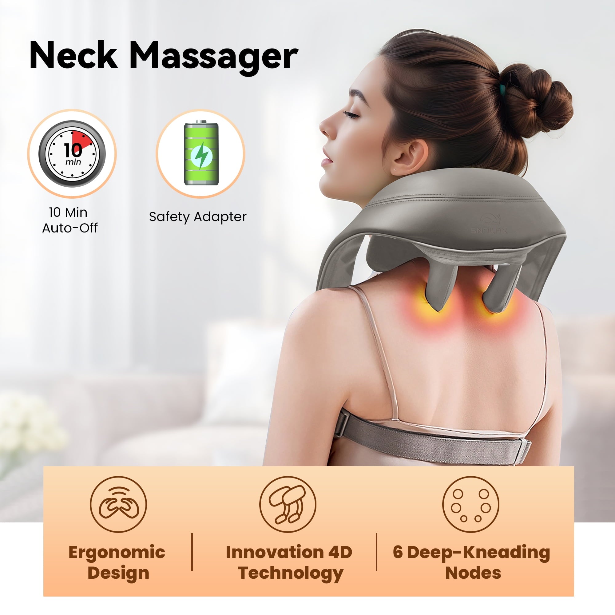 Neck Back Massager with Heat for Pain Relief Deep Tissue, Gray, Gifts - Image 3