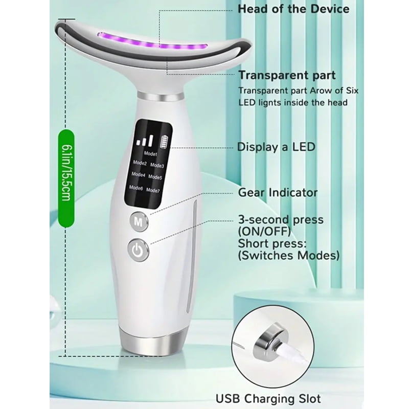 7-in-1 LED Electronic Facial Massager Beauty Neck Instrument Skincare Facial Massager Skin Care Vibration Double Chin... - Image 3