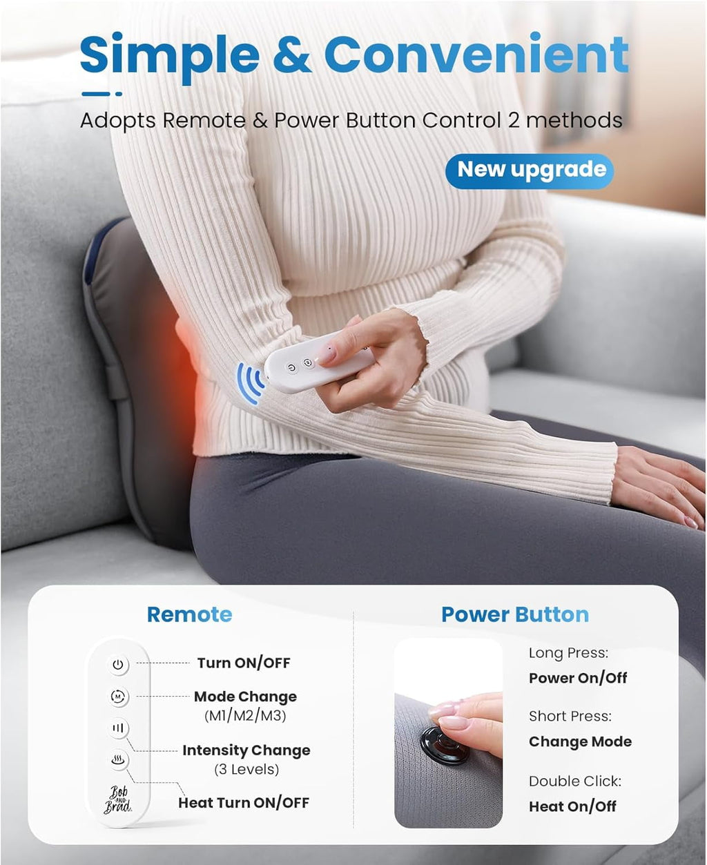 EZBack Plus Neck Massager with Heat Remote, Back Massager with 3 Level for Pain Relief Deep Tissue, Shiatsu Kneading ... - Image 4