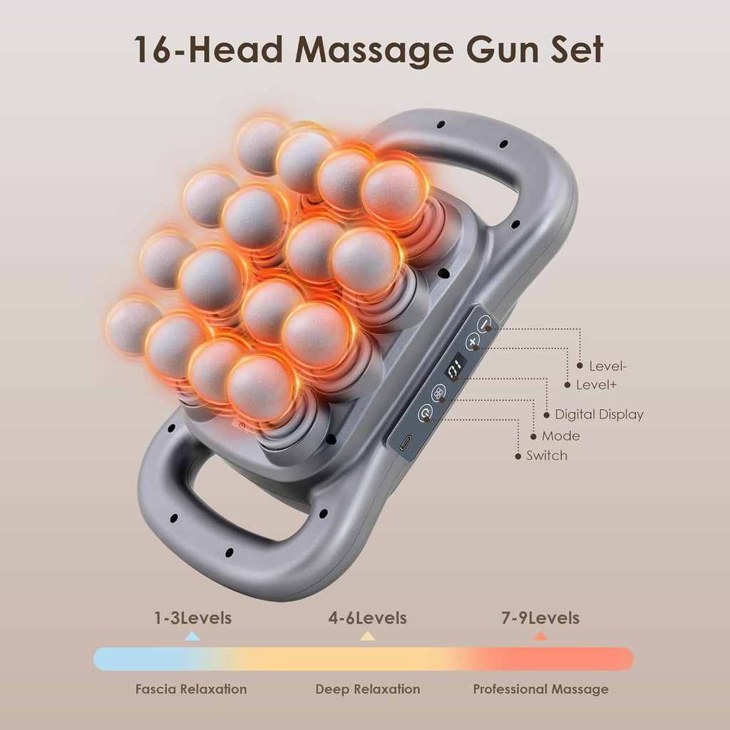 16-head meat gun massager, 9 styles and levels of electric massage tools, full-body and neck massagers, ideal gifts f... - Image 2
