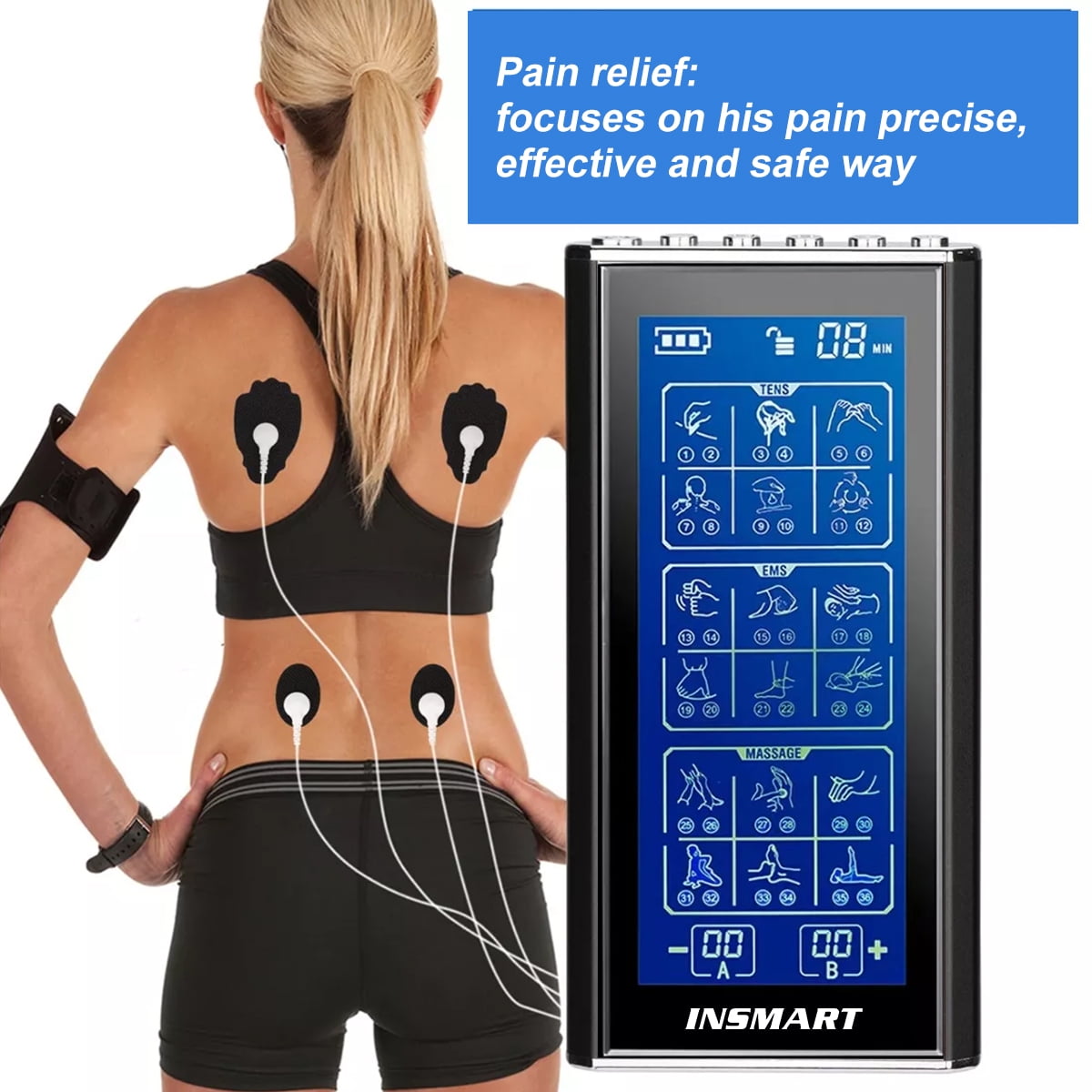 3-in-1 Unit Rechargeable Muscle Stimulator Dual Channel with 10 Reusable Electrode Pads 36 Modes for Back Neck Pain M... - Image 5