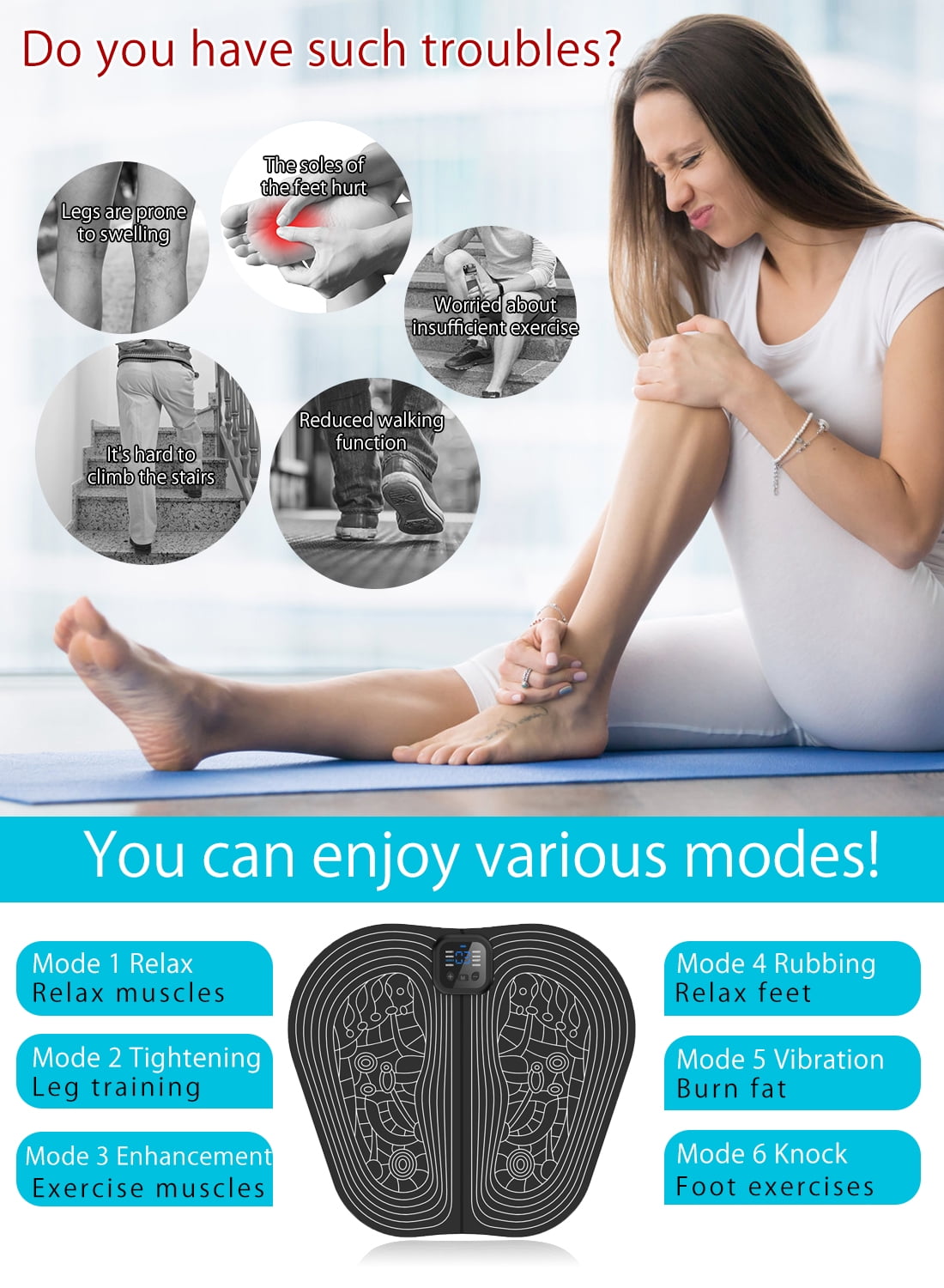 Electric Foot Massager Mat Pad Remote Control USB LED Portable Rechargeable for Men Women 8 Modes 30 Intensity Levels - Image 5