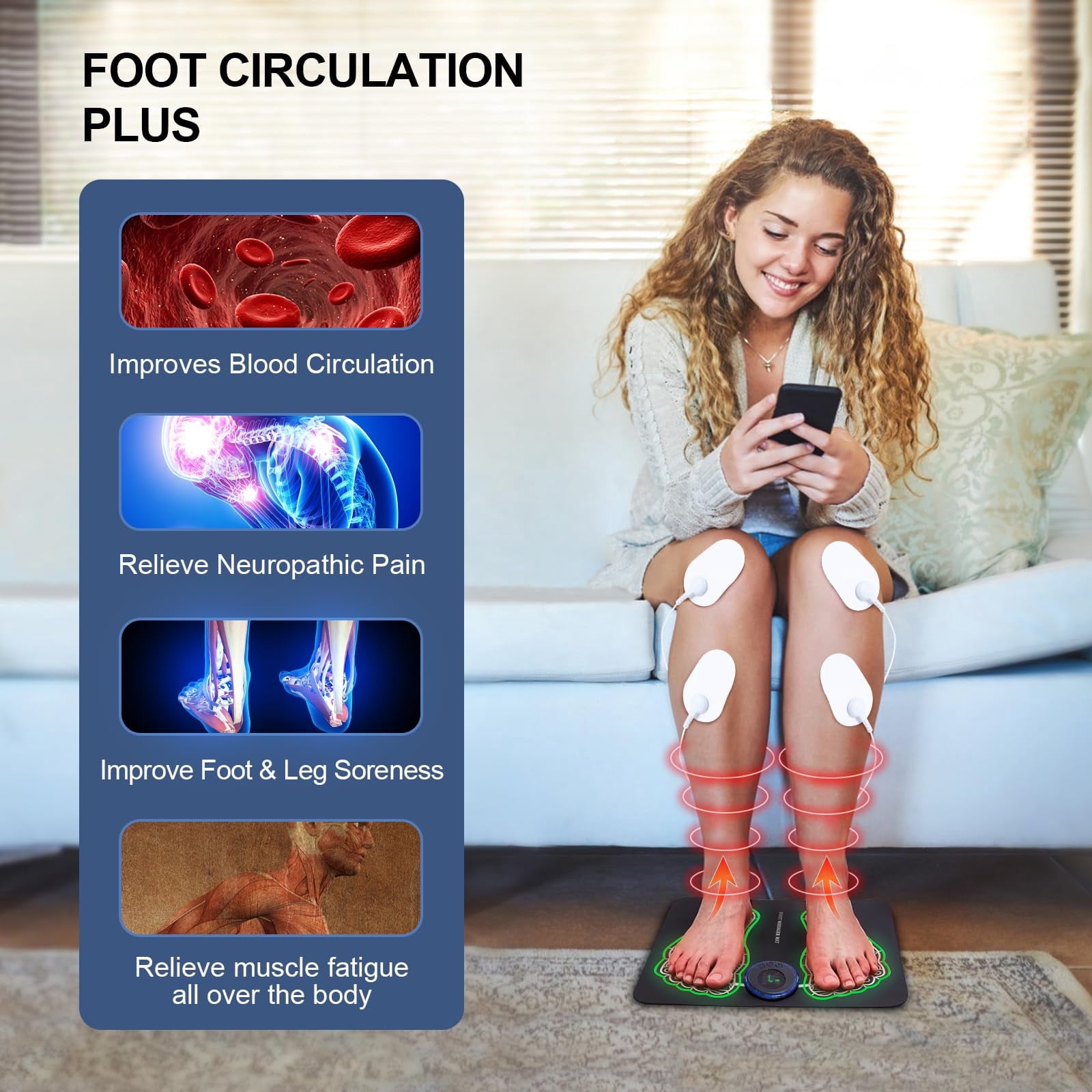 Mat for Neuropathy- Stimulator with Remote Control, 2-in-1 Back & Legs Circulation Device for Pain Relief Fasciitis, ... - Image 6