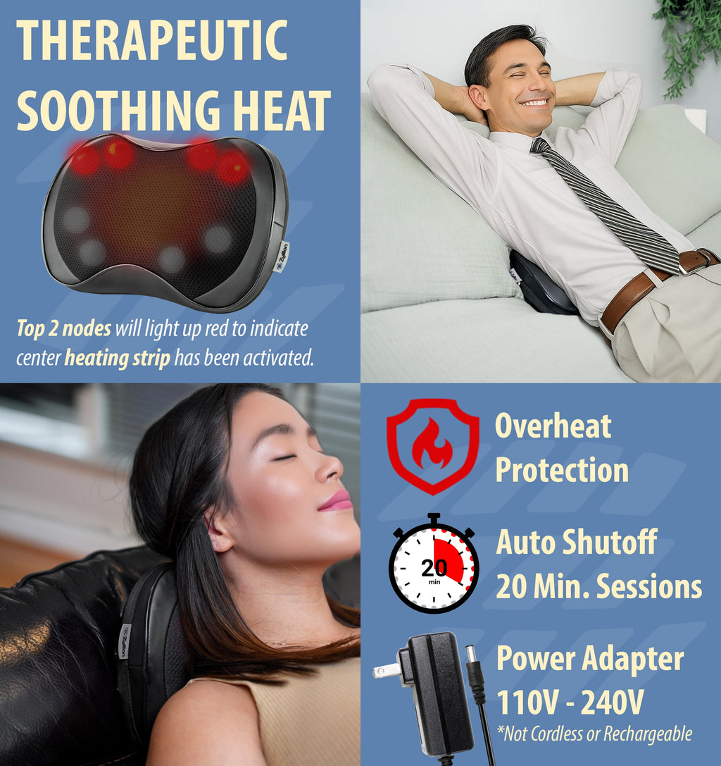 & Neck Massager 3D Kneading 8-Node Massage Pillow with Heat for Muscle Pain, Black - Image 3