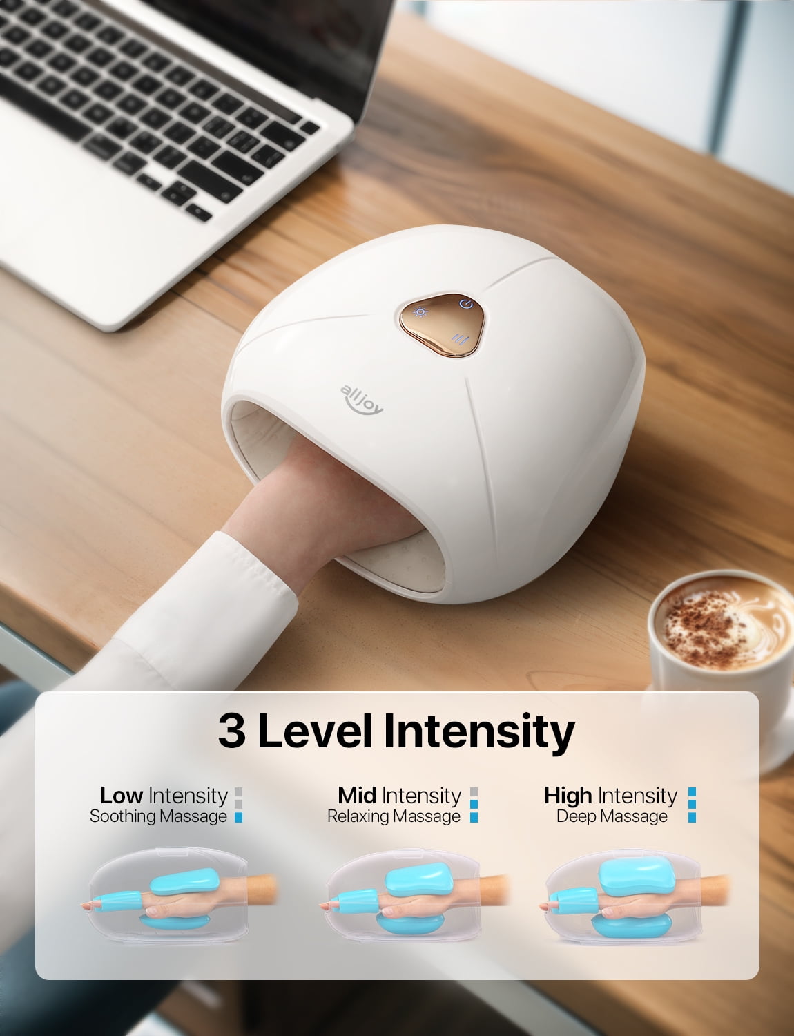 Massager with Heat, Rechargeable Finger Massager, 3 Compression Levels, Ideal Gift for Loved Ones, White - Image 6