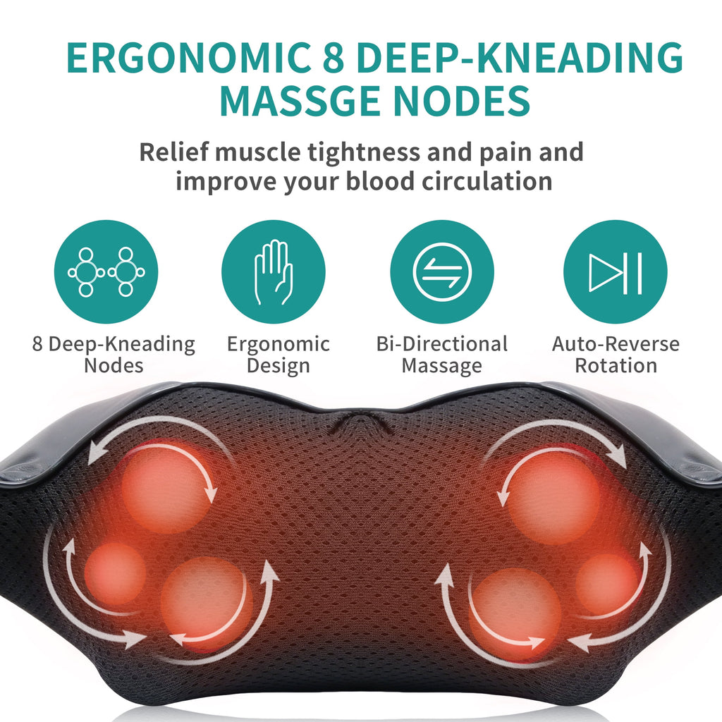 Massager with Heat, Electric Deep Tissue 3D Kneading Massage Pillow - Black - Image 2