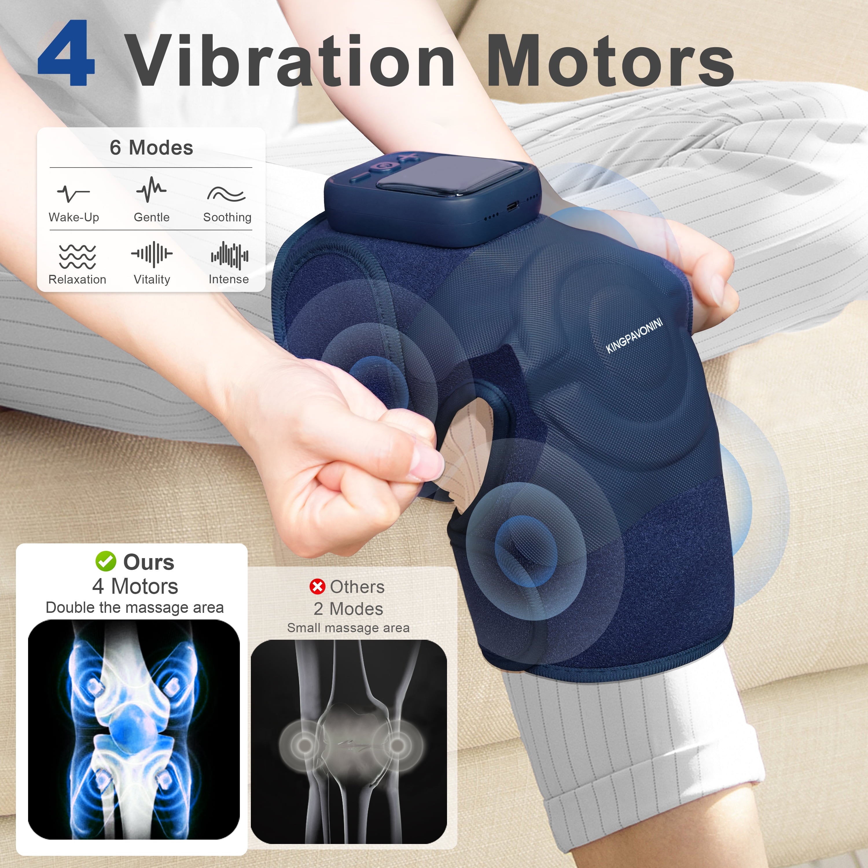 Wireless Knee Massager with Heat and Vibration for Knee, Shoulder, Elbow, Newly 4 Motors, 1 Pack - Image 2