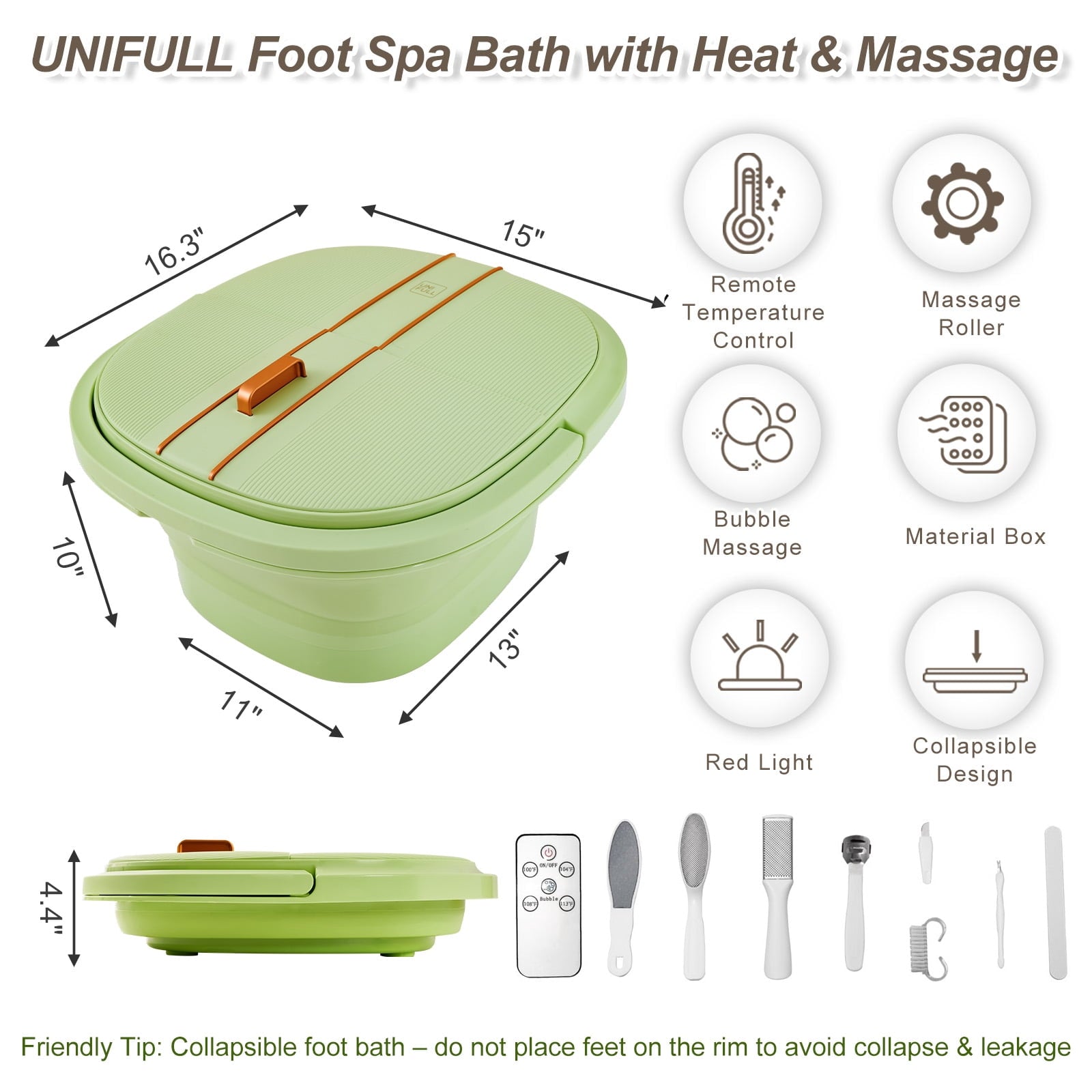 Bath with Heat and Temperature Control, Massager Roller, Bubble, Remote Control, Pedicure Kit, Red Light, Large Heati... - Image 2