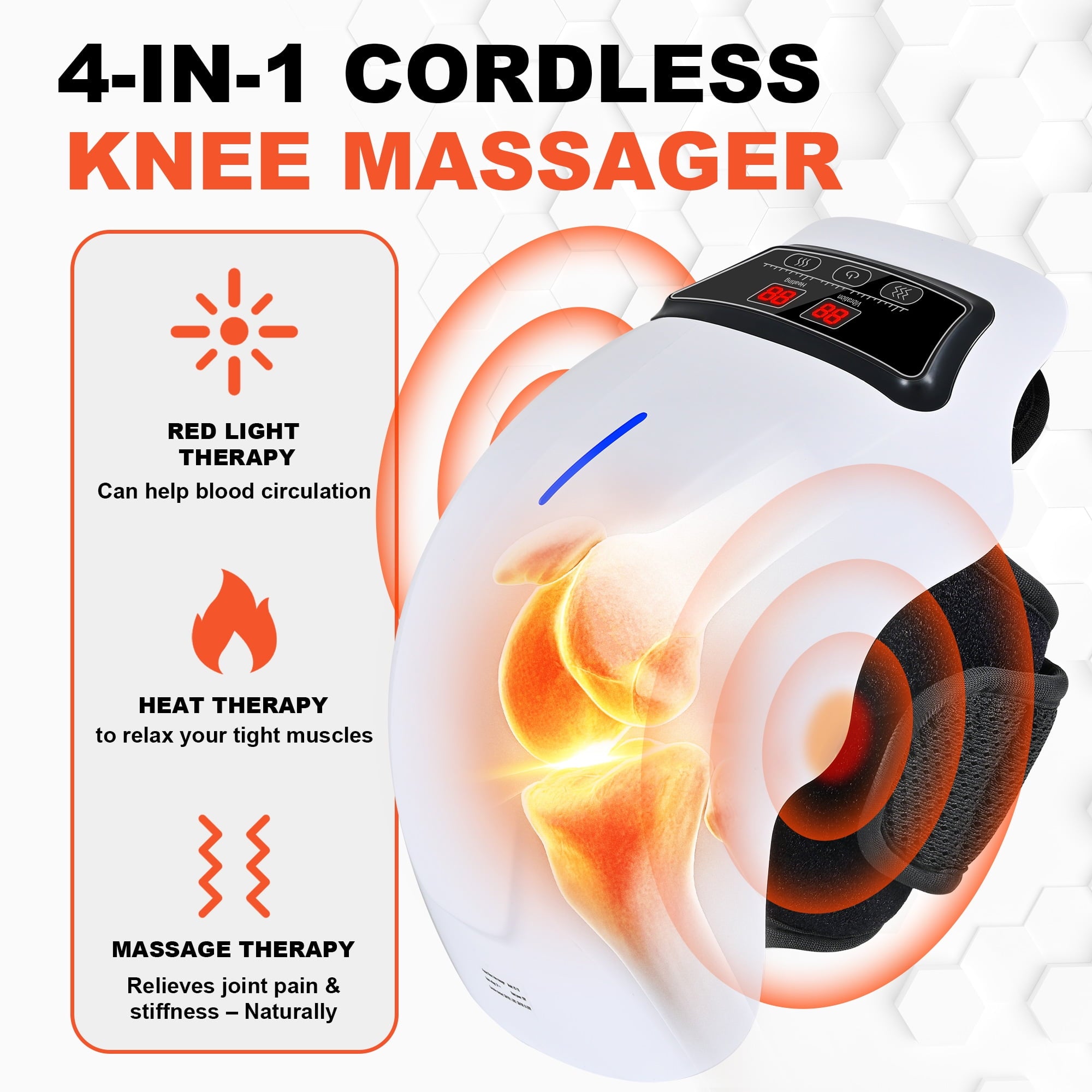 Pro 4-in-1 Knee Massager with Heat, Vibration, Red Light & Electrode Therapy - Cordless, 9+9 Personalization, LED Scr... - Image 3