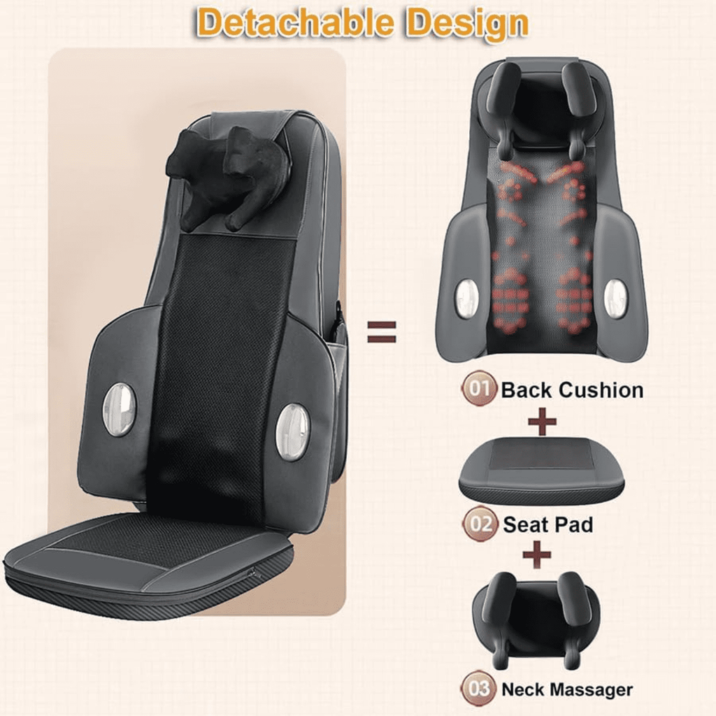 Pad Seat Massager w Adjustable Neck & Back/ Heat for Home Office, Gray - Image 4
