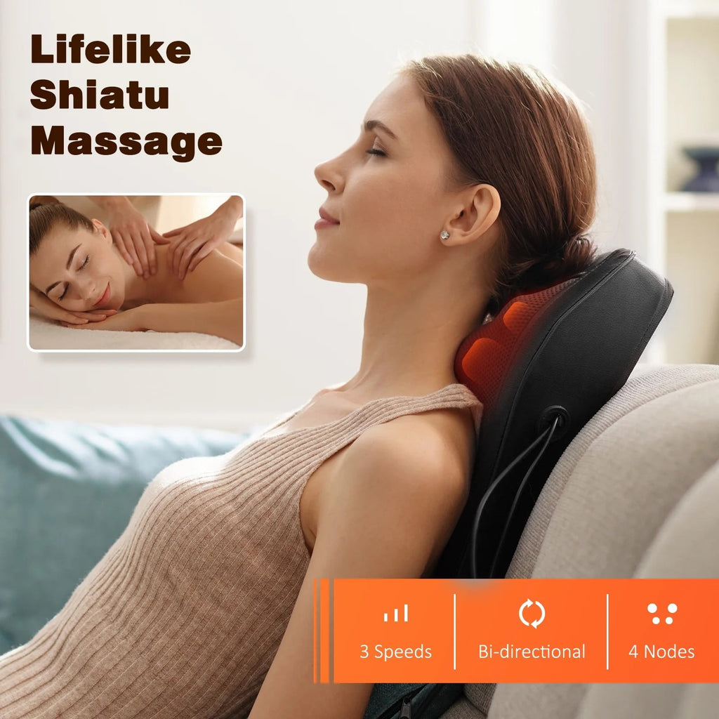 & Massager with Heat — 3D Deep-Kneading Shiatsu Pillow, Black — Home Use & Gift for Mom & Dad - Image 2