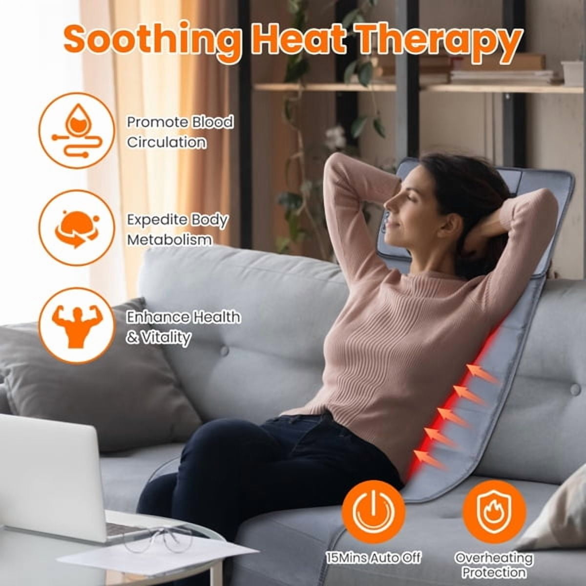 Massager Mat with Heat and 10 Vibration Massage Nodes Lumbar Stretching Pillow, Detachable Neck Massager with Shiatsu... - Image 4