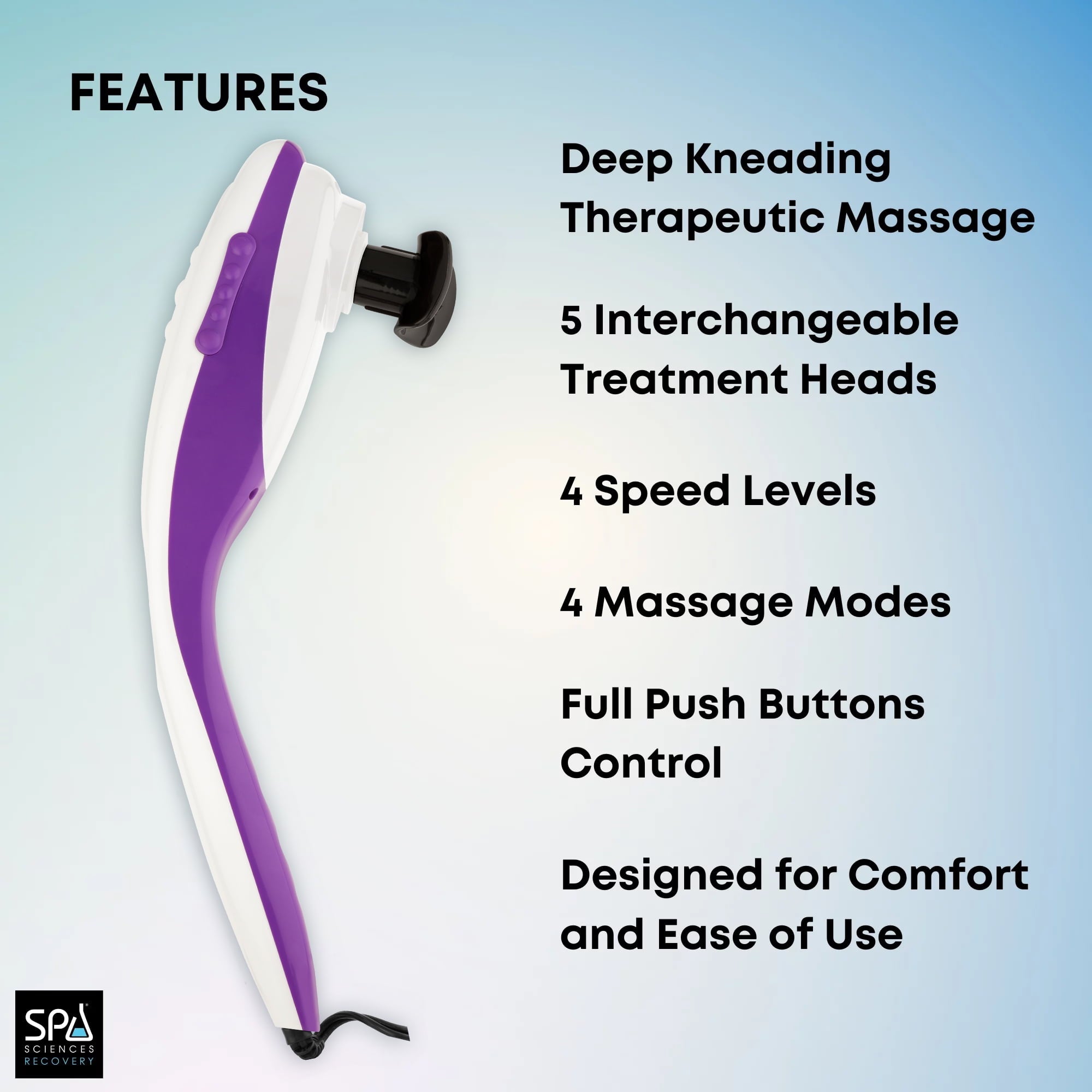 Deep Tissue Massager, Rechargeable, 5 Massage Heads, 4 Modes, For Neck and Back - Image 2