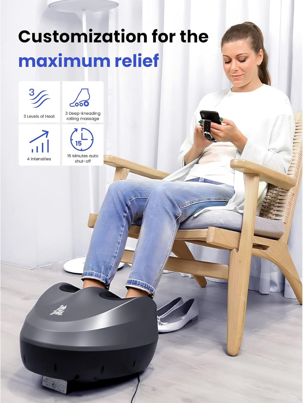 Shiatsu Foot Massager with Heat Remote, Deep Kneading Therapy with 4 Level, Improve Foot Wellness, Fits Feet up to Me... - Image 5