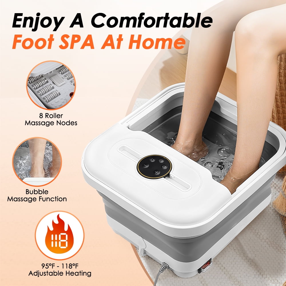 with Heat, Bubble, Temperature Control, Bath Massager with 8 Shiatsu Massage Rollers, Pedicure for Relaxation, White - Image 2