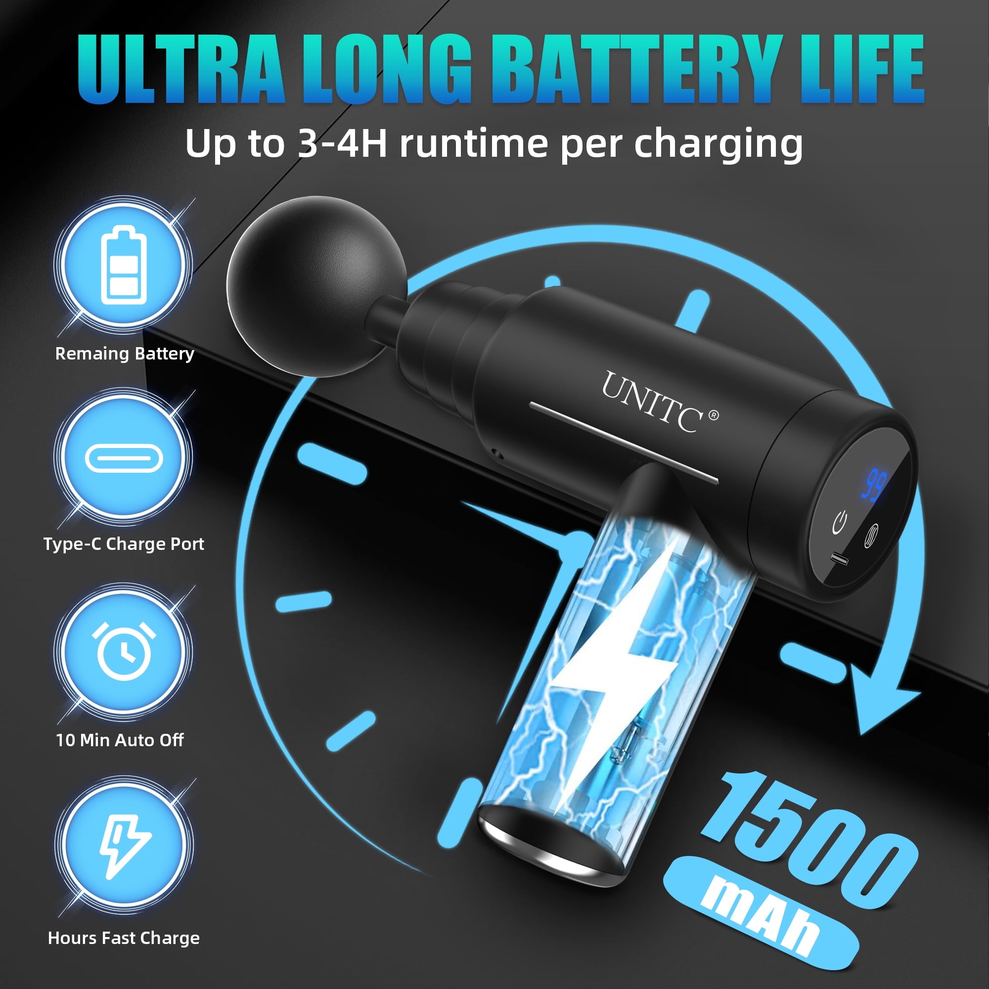 Mini Massage Gun with Heat and Cold, Deep Tissue Messager with 6 Heads, Gifts - Image 3