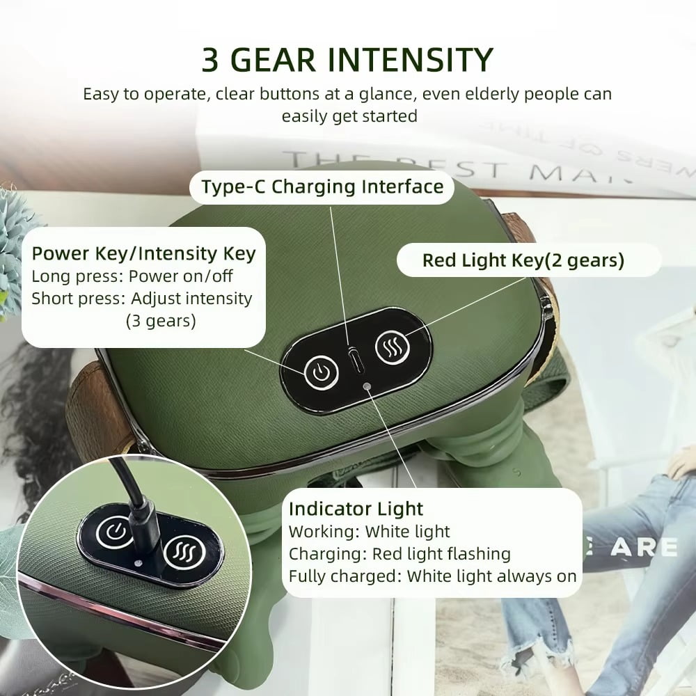 Tissue 4D Neck & Shoulder Kneading Massager with Heat, USB Charging Cable & User Manual for Travel, Green - Image 4