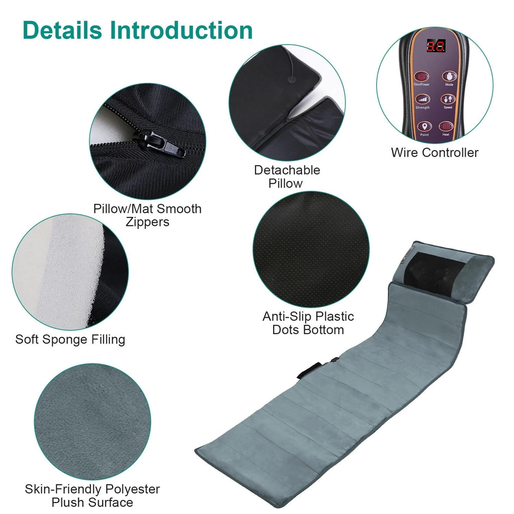 Electric Full Body Massage Mat with Heating, 10 Massage Points & Neck Massager, 9 Modes Adjustable Intensity, Portabl... - Image 5