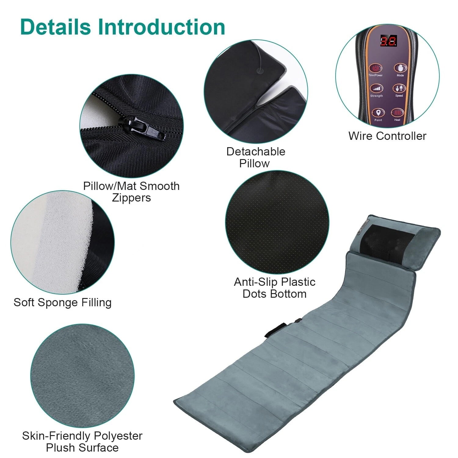 Electric Full Body Massage Mat with Heating, 10 Massage Points & Neck Massager, 9 Modes Adjustable Intensity, Portabl... - Image 5
