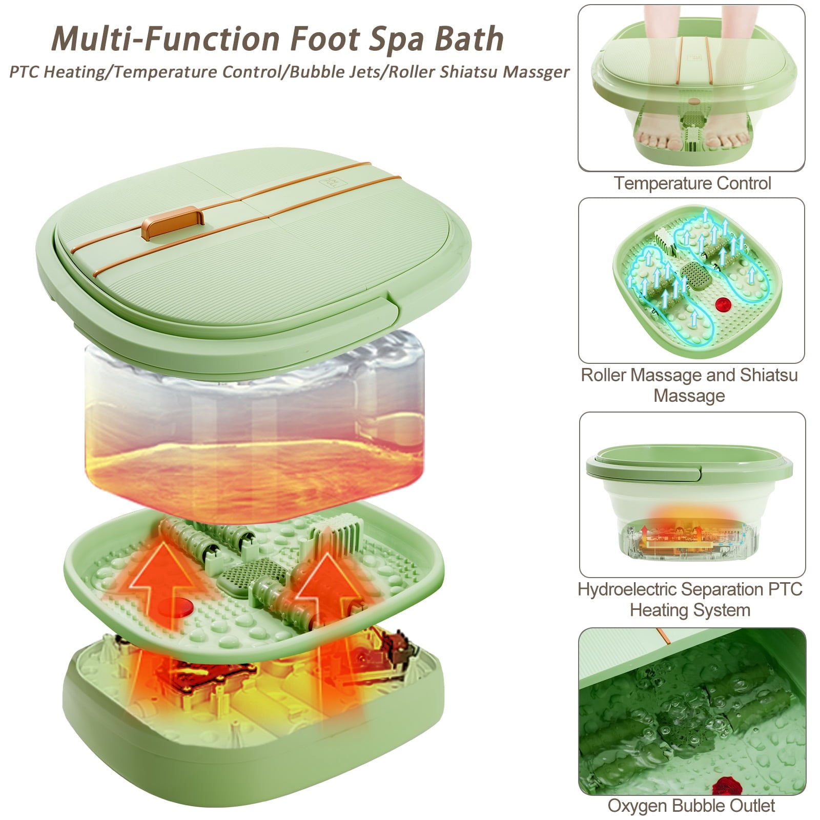 Bath with Heat and Temperature Control, Massager Roller, Bubble, Remote Control, Pedicure Kit, Red Light, Large Heati... - Image 6