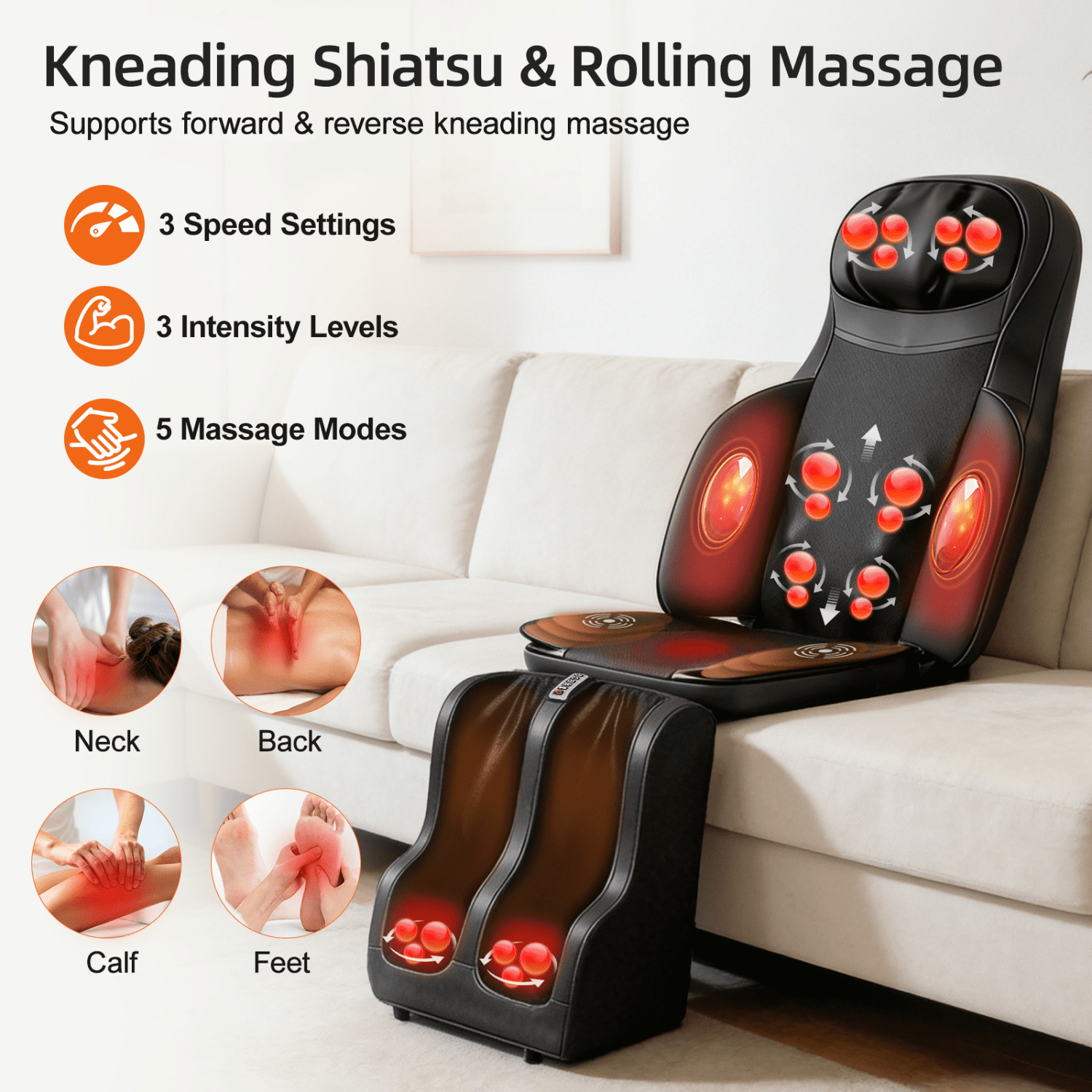 Portable Massage Mat with Shiatsu Kneading & Vibration, 3-in-1 Back Neck Calf Massager with Heating for Full Body Rel... - Image 5