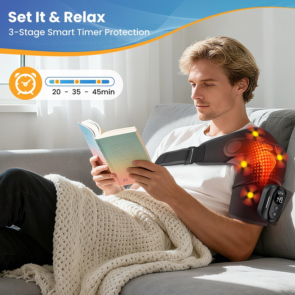Massager, Heating Pad, Shouder Massage Brace with 5 Heating & Vibration, 3 Timing, 2 Extend Straps, Detachable Remote... - Image 3