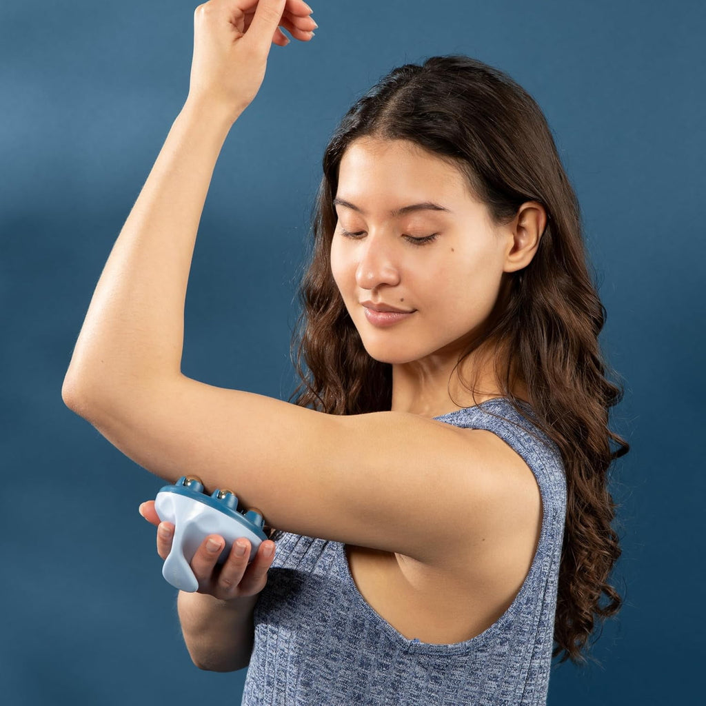 Massage Roller Body Sculpting Tool w/ Cooling Roller Balls, Manual, Blue - Image 4
