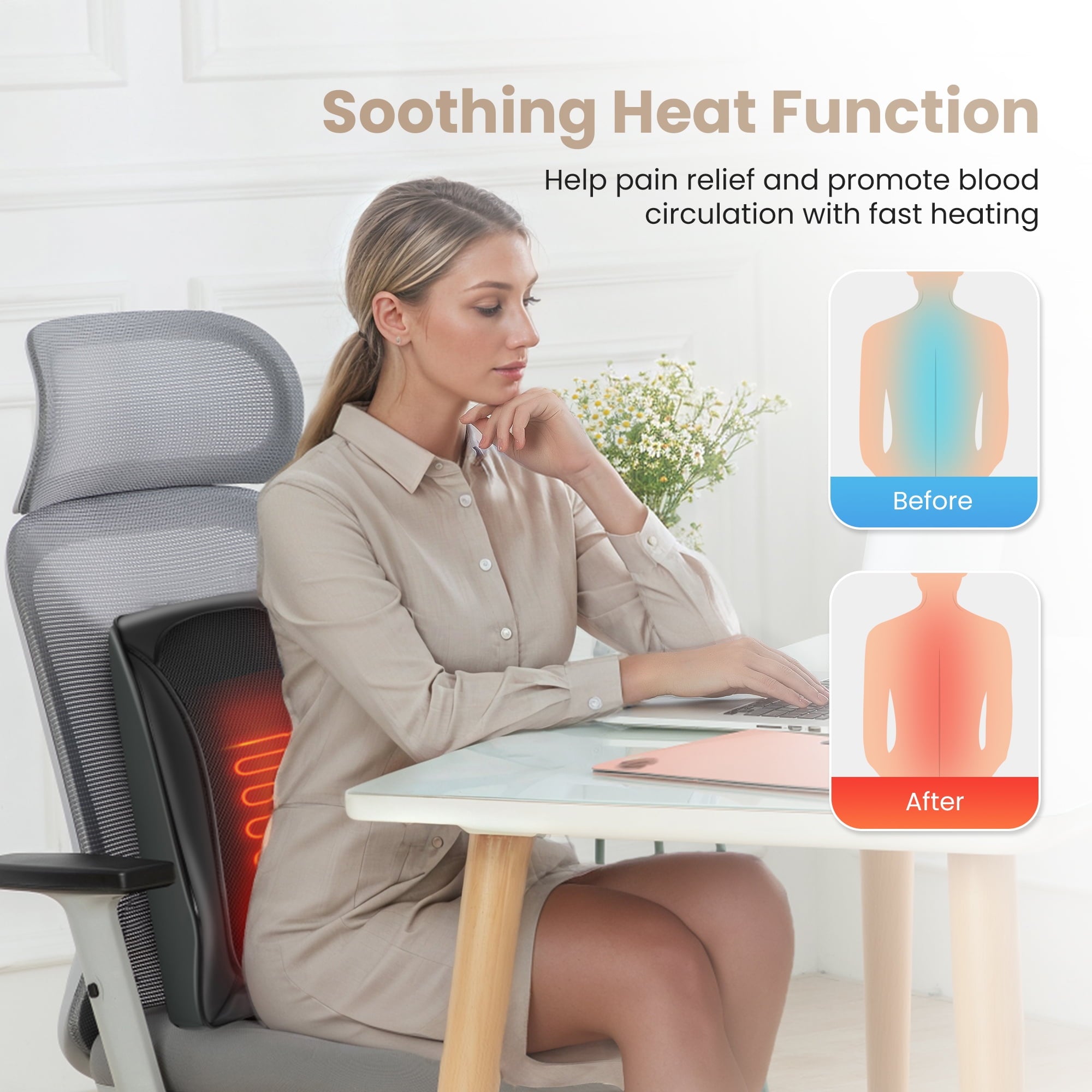 Shoulder & Back Massager with Heat, 8 Kneading Nodes, Portable Massage Pillow - Image 6