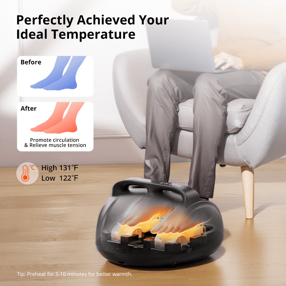 with Heat, Electric Shiatsu Feet Massage Machine with 3 Vibrations&9 Intensities, 6 Timing Options, Up to Size 13, Grey - Image 3