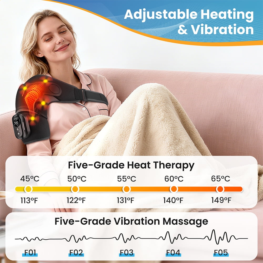Massager, Heating Pad, Shouder Massage Brace with 5 Heating & Vibration, 3 Timing, 2 Extend Straps, Detachable Remote... - Image 2