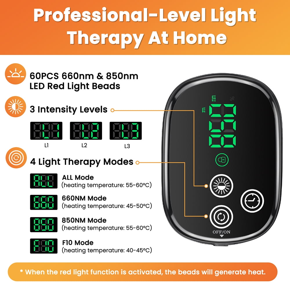 Red Light Mat for Body, Cordless LED Red Light Pads 13"x7" with 60 LEDs - 3 Brightness Levels, 4 Modes for Back Knee ... - Image 5