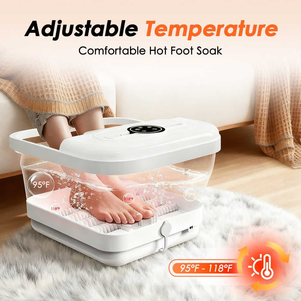 with Heat, Bubble, Temperature Control, Bath Massager with 8 Shiatsu Massage Rollers, Pedicure for Relaxation, White - Image 3
