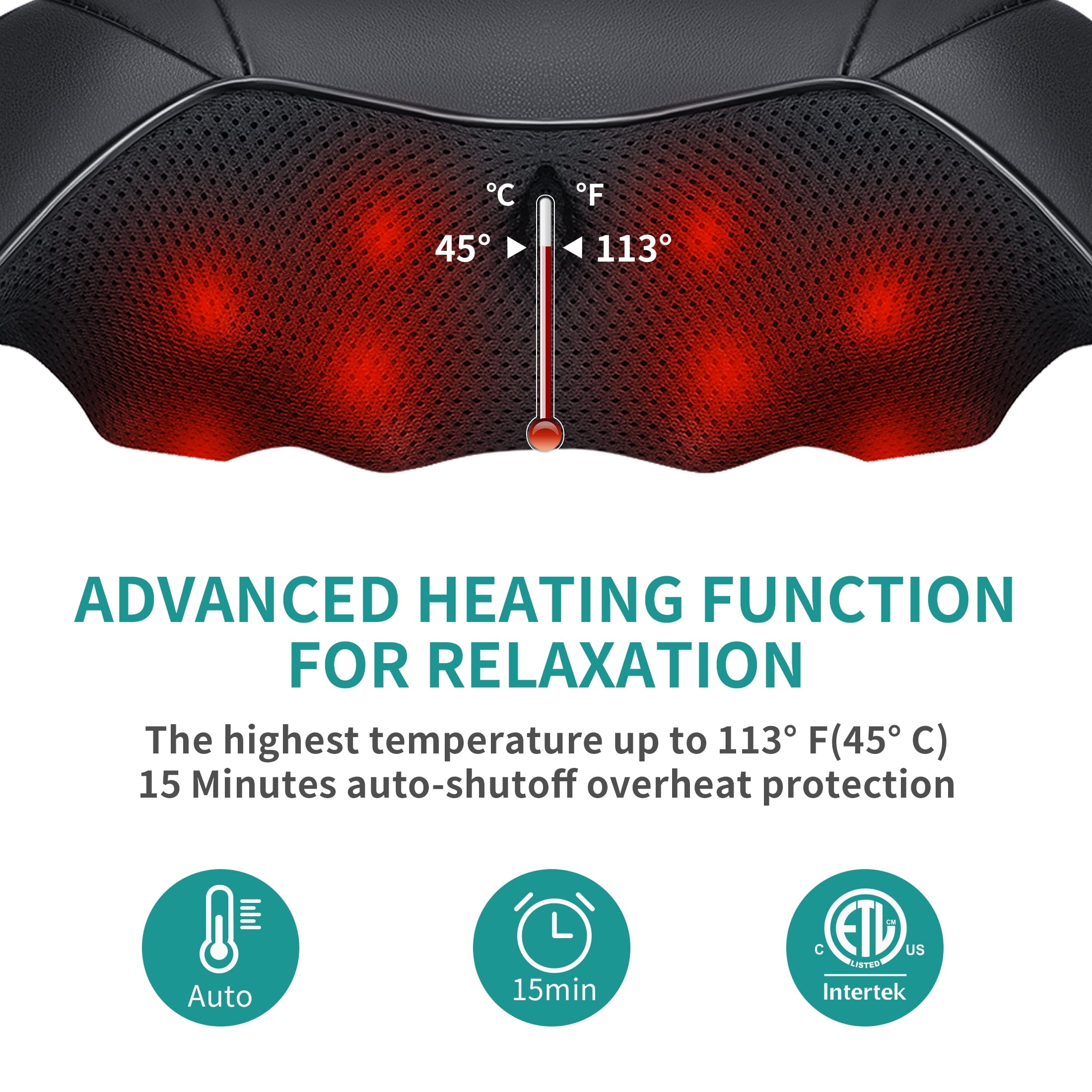 Massager with Heat, Electric Deep Tissue 3D Kneading Massage Pillow - Black - Image 4