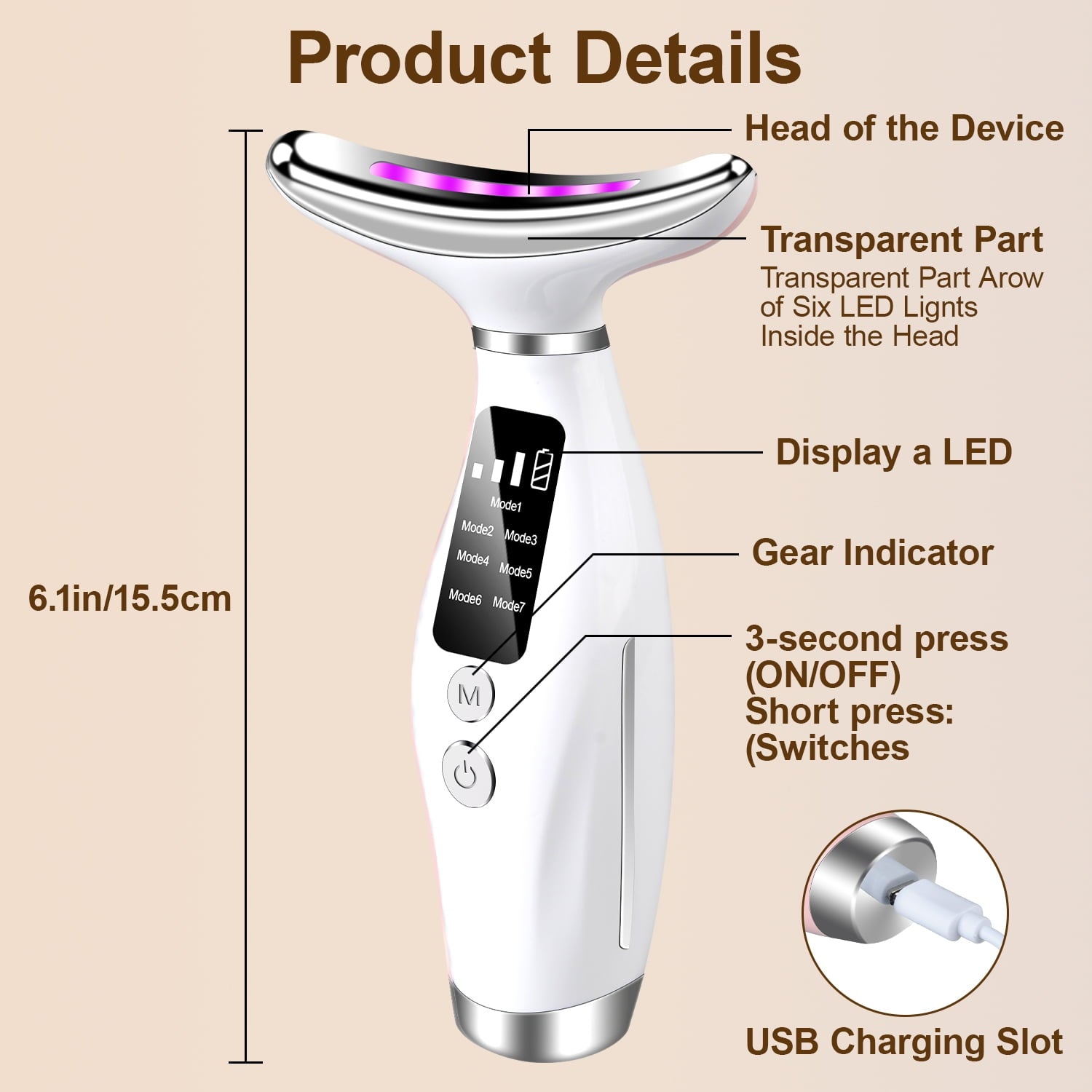 in 1 Light Therapy Galvanic Machines for Neck Face Beauty Device,3-Speed Microcurrent Vibrating&Thermals Neck Face Ma... - Image 6