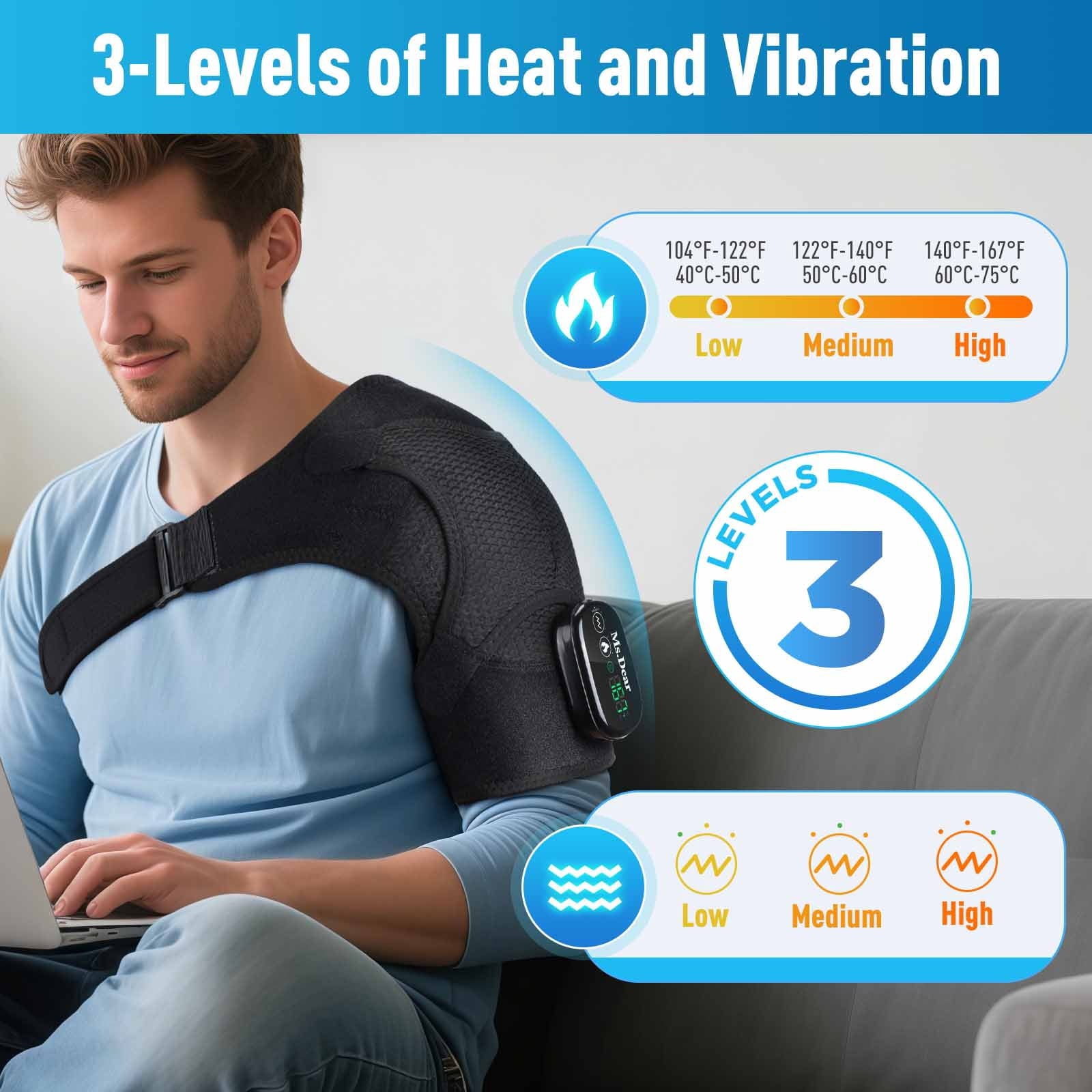 Pads with Massage,Heated Brace for Men Women,Cordless Massager with 5000mAh Battery,Heated Wrap with 6 Heat & 3 Vibra... - Image 3