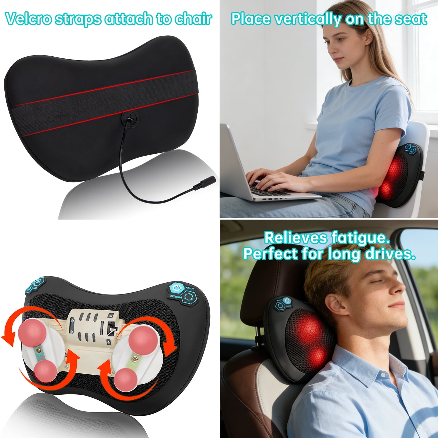 and Back Massager with Heat, 3D Kneading Pillow, 4 Massage Nodes & Bi-Directional Deep Tissue Massage for /Shoulders/... - Image 2