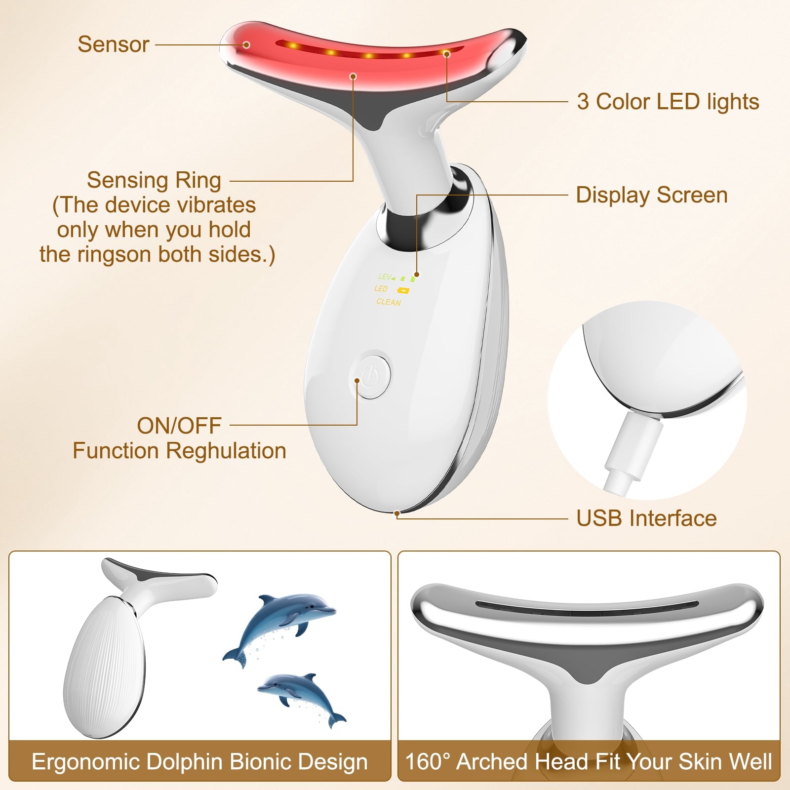 and Neck Massager, 3 Color Red Light Therapy Facial Massager, Sculpting Tool for Skin Care, Smoothing, Firming - Image 2