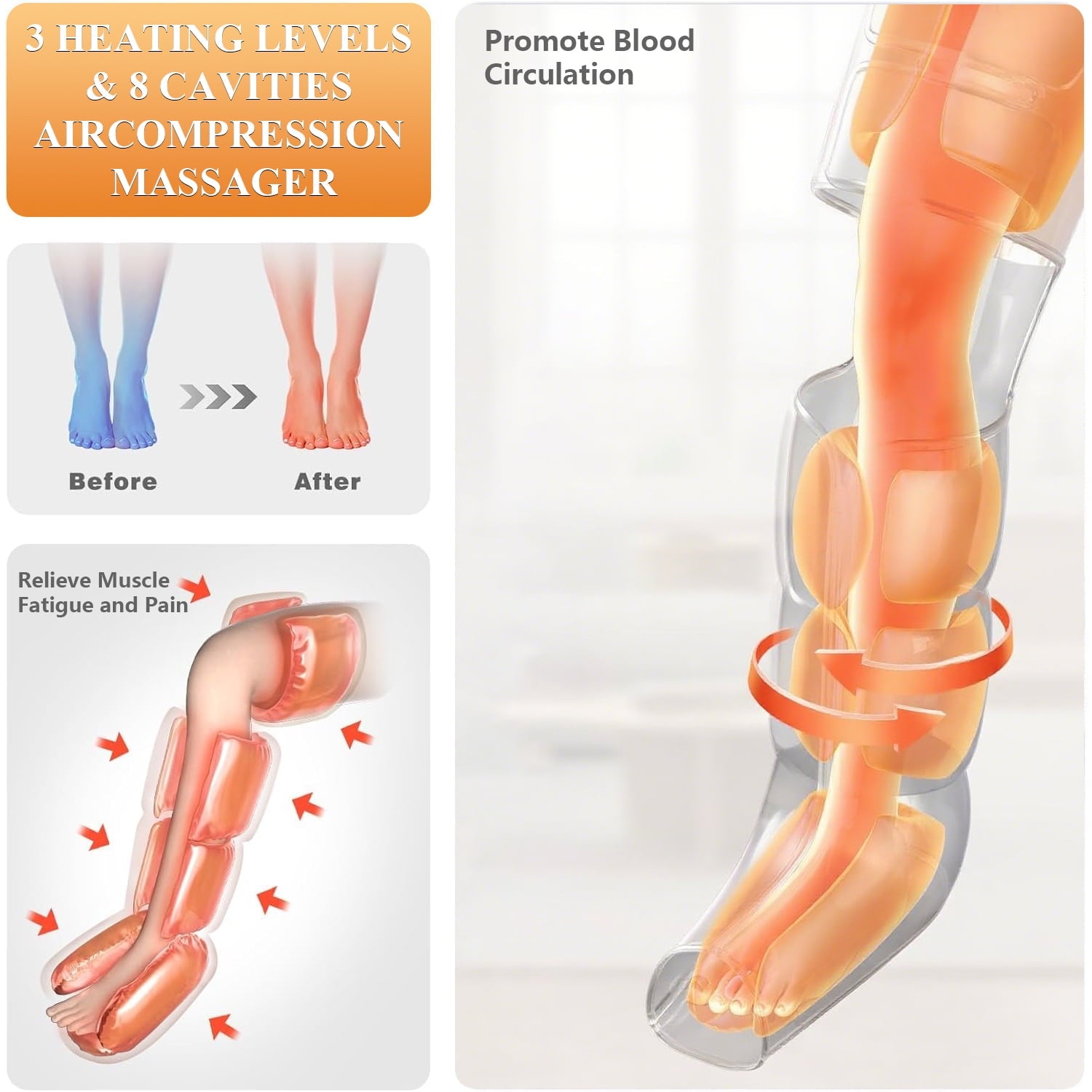 with Heat, Air Compression for Calf, Thigh, and Knee, 3 Zone Foot for Muscle Fatigue, Swelling, Varicose Veins Relief... - Image 4