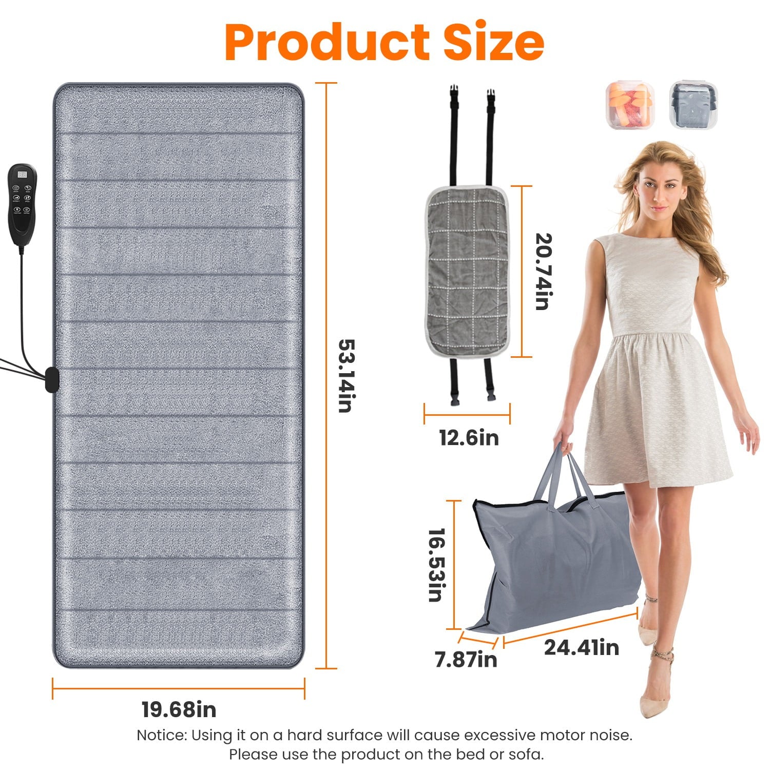 Electric Full Body Massage Mat with Heat, 10 Vibration Motors, 9 Modes & Intensity Levels, Detachable Neck Massage Pi... - Image 2