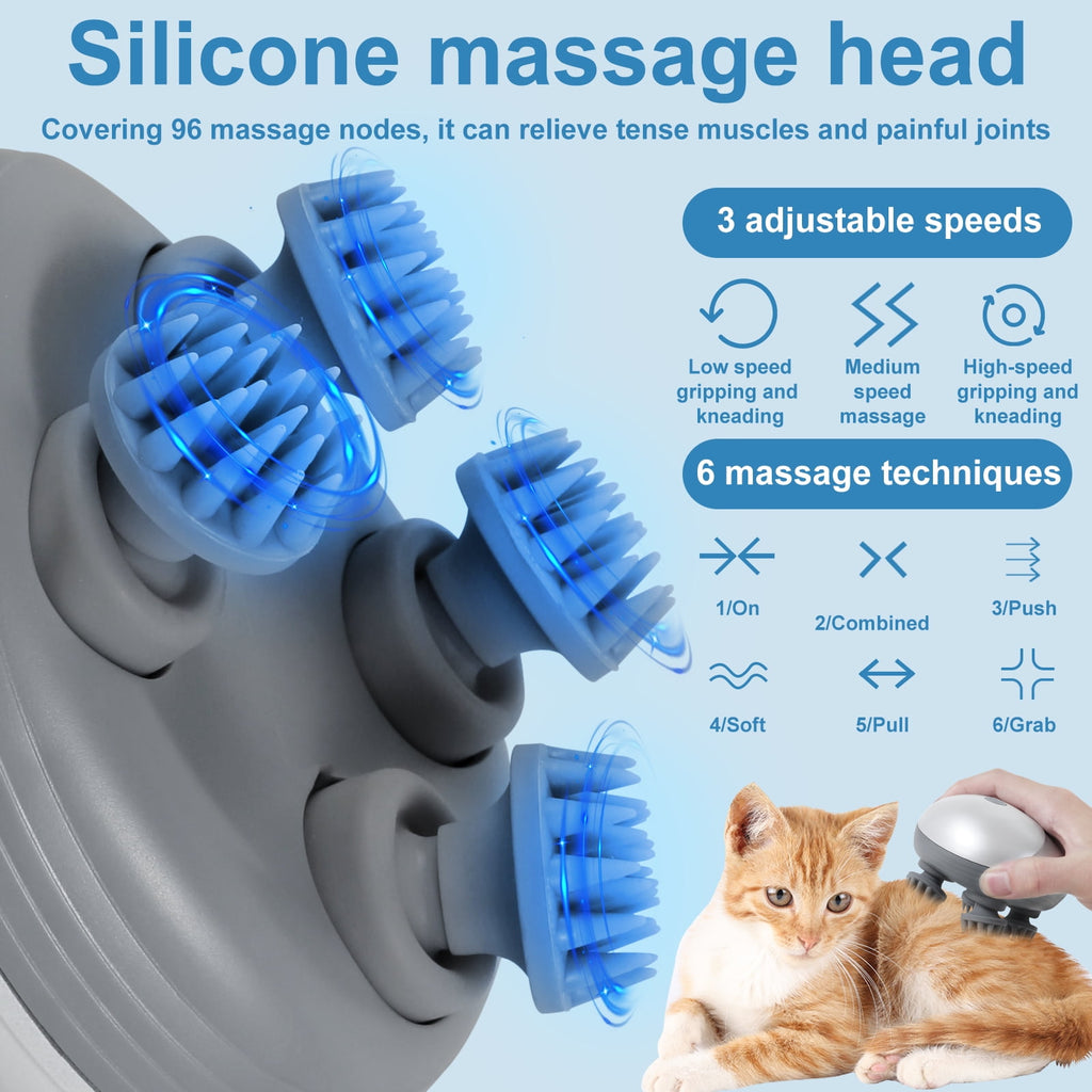 Electric Pet Massager Portable Handheld Pet Scalp Massager with 4 Massage Heads 3 Modes USB Rechargeable Waterproof M... - Image 6