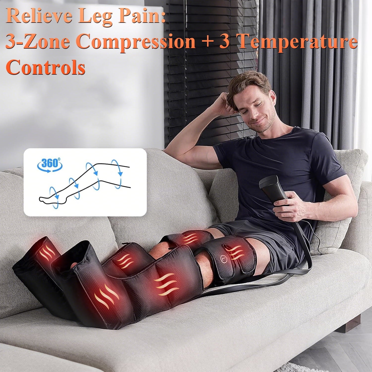 with Heat, Air Compression for Calf, Thigh, and Knee, 3 Zone Foot for Muscle Fatigue, Swelling, Varicose Veins Relief... - Image 5