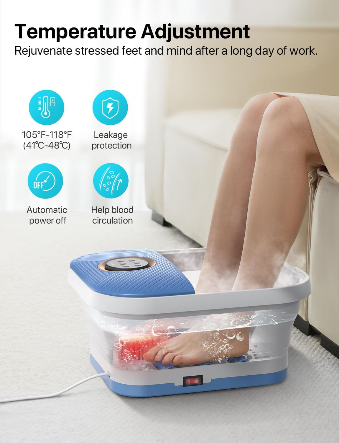 Spa Bath Massager with Heat, Remote Control, Temperature Control, Bubbles, Pumice Stone, Timer, Spa Soak Tub (bule-wh... - Image 4