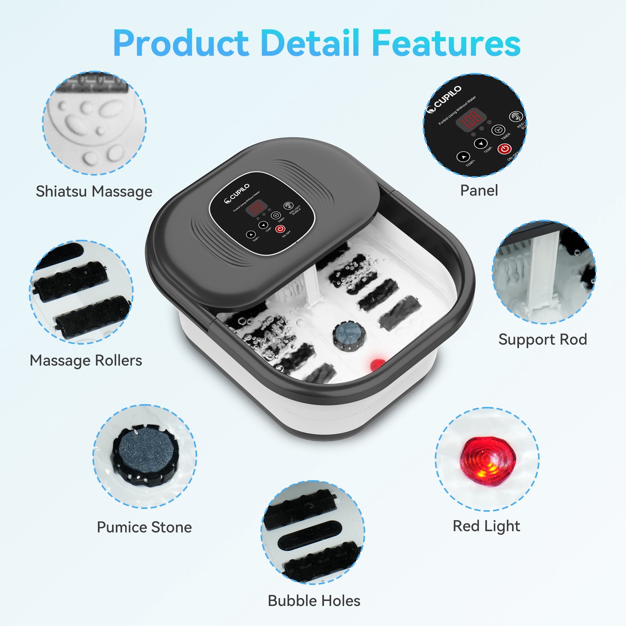 Spa Massager with Heat, Bubble, Red Light, Vibration, Temperature Control, Timer, Pedicure Bath Massager Soaker with ... - Image 4