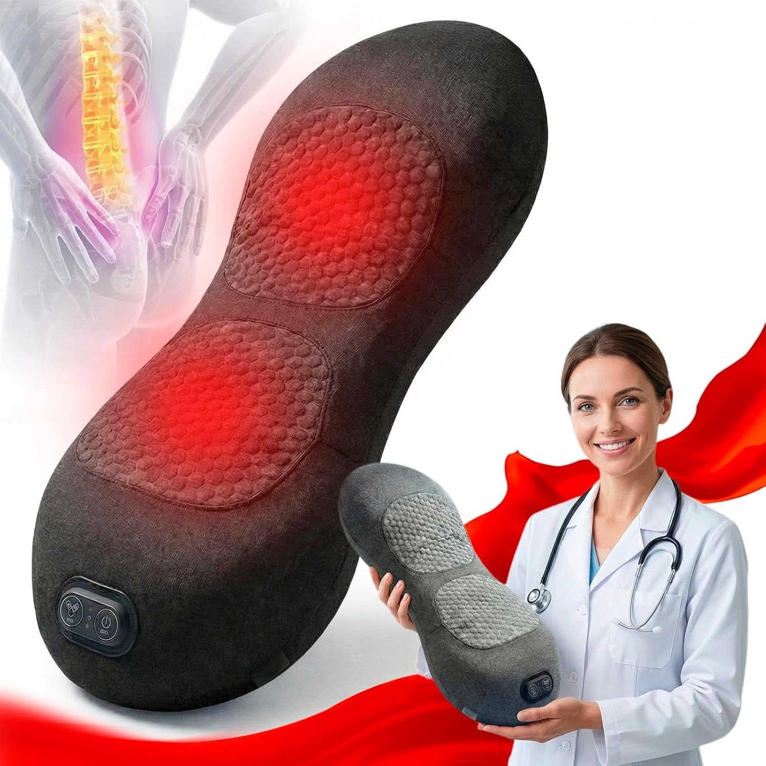 3 in 1 Back Massager for Neck Shoulder and Back, Triple Therapy Lumbar Traction Massager Pillow with Electric Lift, H...