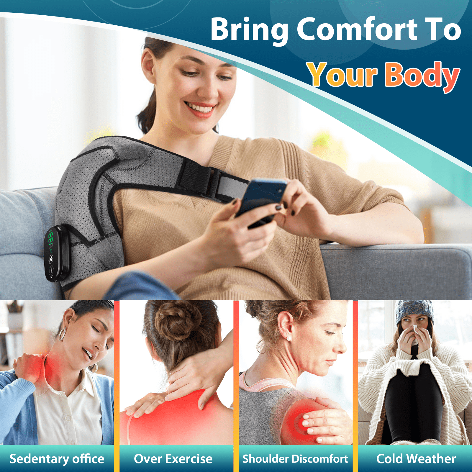 Brace, Cordless Heating Pads , Eletric Massager with 3 Heating Vibration Settings for Men Women - Image 3