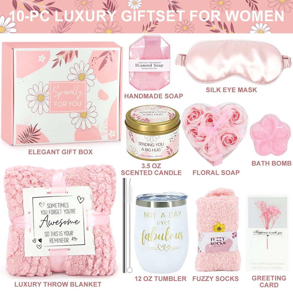 for Women, Unique Luxury Self Care Box Gift,Get Well Soon Basket for Women, Flower Relaxing Spa Gift Basket Bath Set - Image 2